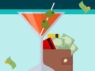 Martini glass and wallet demonstrating types of employee theft.
