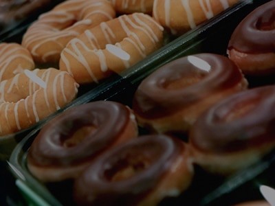 Tray of doughnuts.