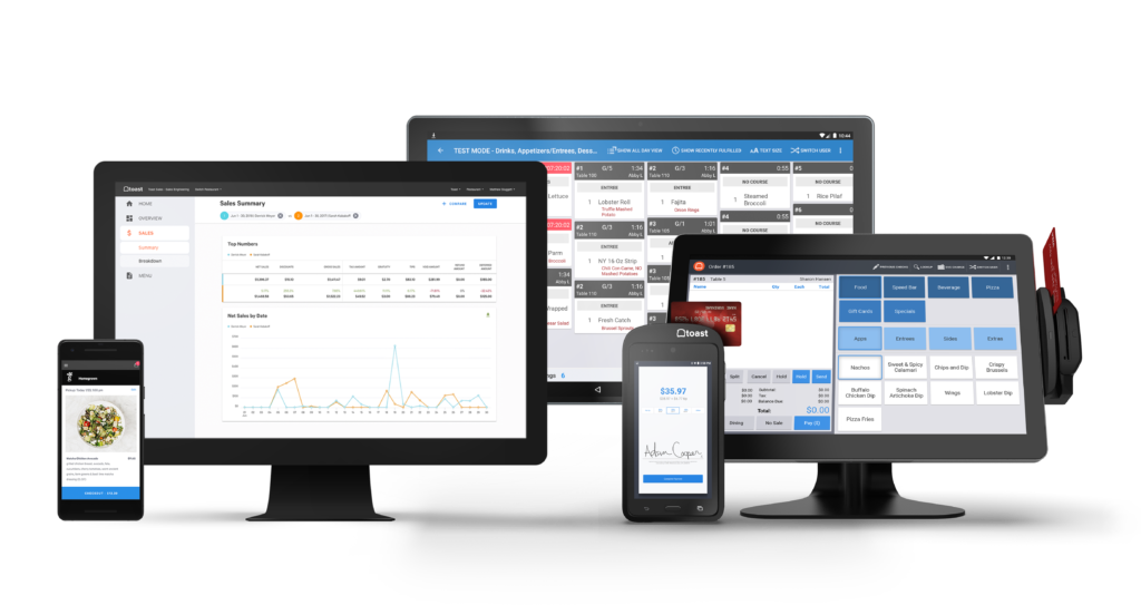 A group of monitors, tablets, and mobile devices.