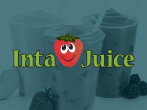 The logo for inta juice is shown on a blue background.