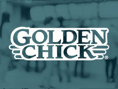 The golden chick logo on a blue background.