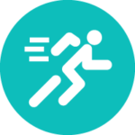 A running man icon in a turquoise circle.
