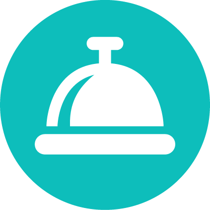 A white cloche icon on a turquoise circle.