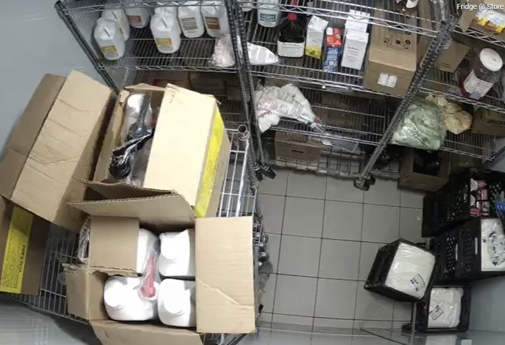 A view of a room full of boxes and other items.