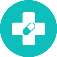 A medicine icon in a turquoise circle.
