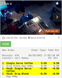 A screen shot of a mobile app showing a receipt for a coffee shop.
