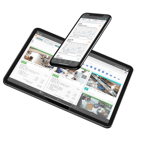 A tablet and a smartphone displaying a business dashboard.