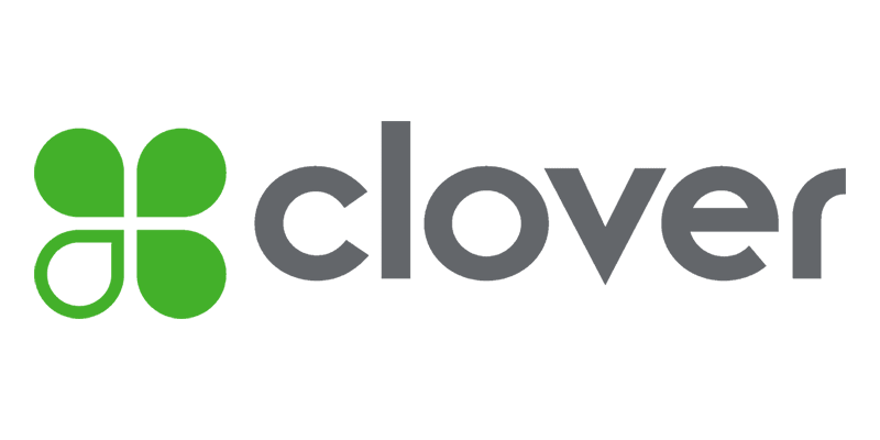 Clover logo features a green four-leaf clover icon followed by the word "clover" in gray lowercase letters.