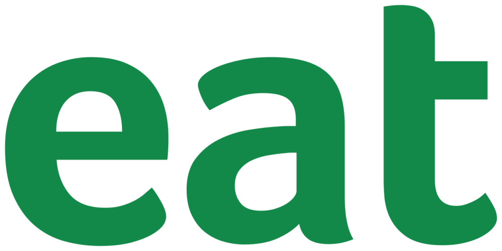 The word eat in green on a black background.
