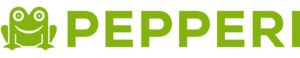 A green frog logo with the word pepper.