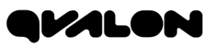 A black and white logo with the word qvalon.