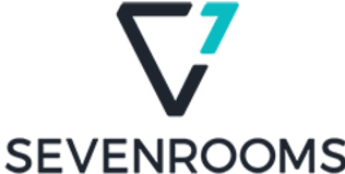 Logo of SevenRooms featuring a stylized V and 7, with "SEVENROOMS" in bold text below.