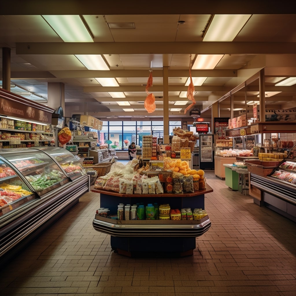 A grocery store with a lot of food on display.