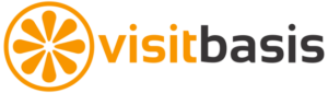 Visitbasis logo on a black background.