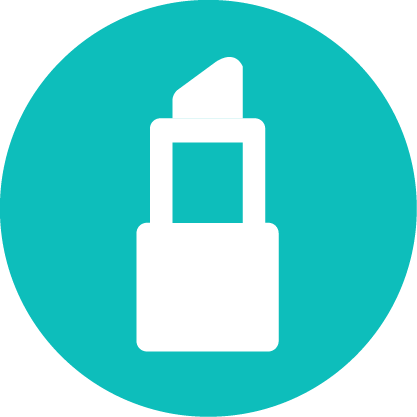 A white lipstick icon in a turquoise circle. Solink offers cosmetics retailers business security solutions.