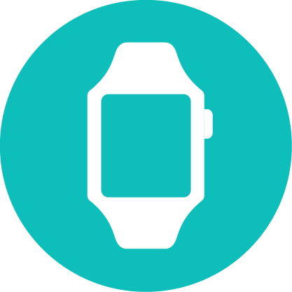 A white smartwatch icon in a turquoise circle. Solink is an effective security solution for electronics retailers.