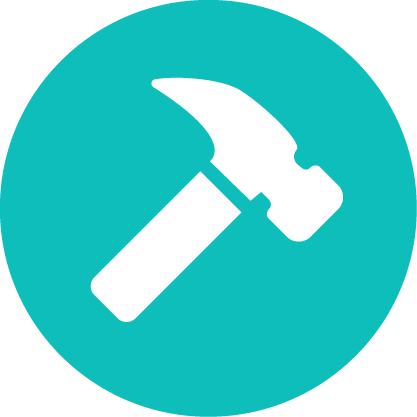 A white hammer icon in a turquoise circle. Solink protects your hardware store from retail theft.
