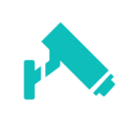 Turquoise CCTV camera icon on a white background. Save on costs by utilizing your existing camera systems.