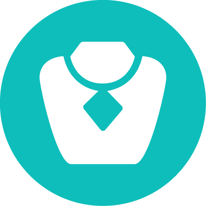 A turquoise circle with a white collar and tie icon. Solink’s video analytics help provide context to your store’s data.
