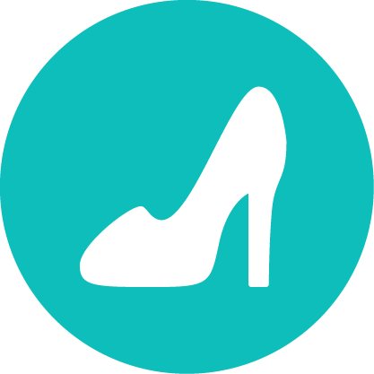 A white lady’s high heel shoe in a turquoise circle. Solink helps shoe stores prevent discount abuse and other employee theft incidents.