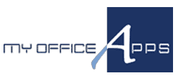 Logo of "my office apps," featuring stylized text and an abstract mark.