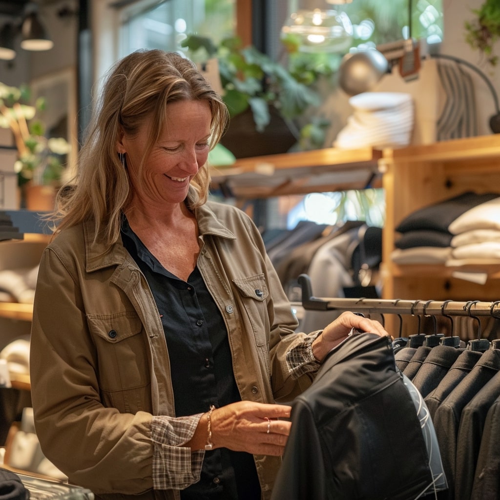 A woman looking at clothes in a store.