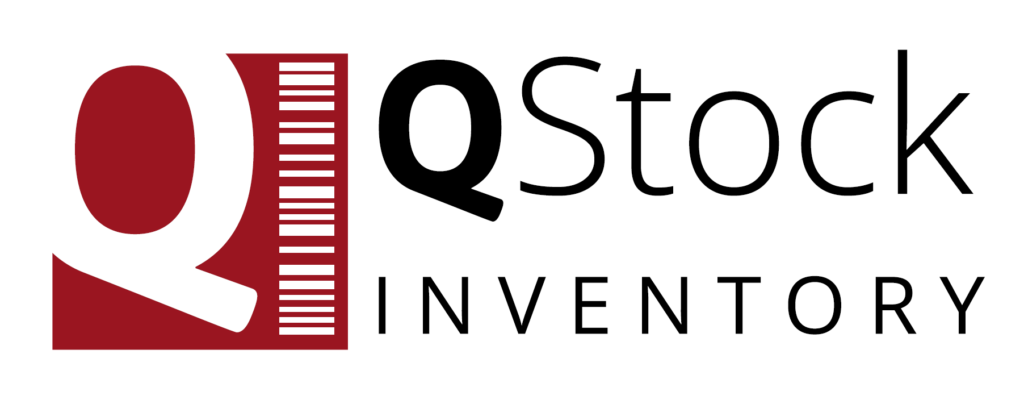 Company logo for qstock inventory, featuring a stylized letter 'q' and a barcode design.