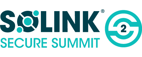 Logo of the "solink secure summit," featuring stylized text and a graphic of a chain link forming a circular shape with the number 2 inside.