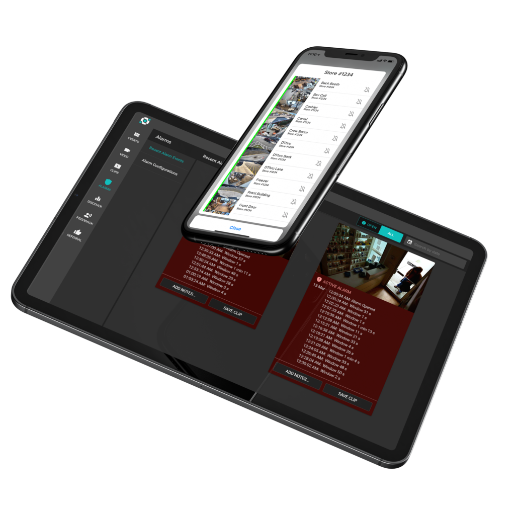 Two mobile devices displaying sports statistics and a live game video feed.