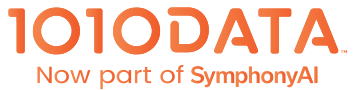 Logo of 1010DATA with the text "Now part of SymphonyAI" beneath in orange.