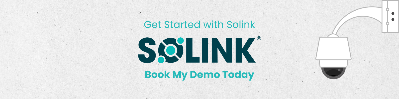Promotional banner for Solink with the text "Get Started with Solink" and "Book My Demo Today," featuring a security camera illustration on the right.