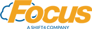 A stylized logo with the word "Focus" written in an orange, rounded font with blue accents.