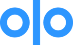 An abstract graphic featuring two blue circles side by side with a vertical blue rectangle separating them, all set against a black background.