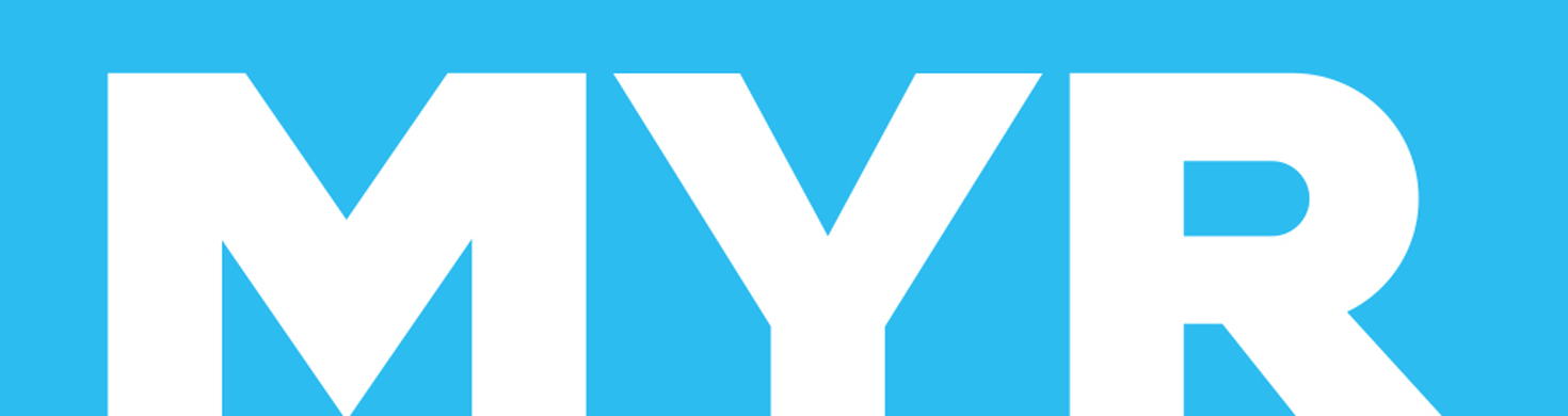 A blue background with the capitalized white letters "MYR" prominently displayed.
