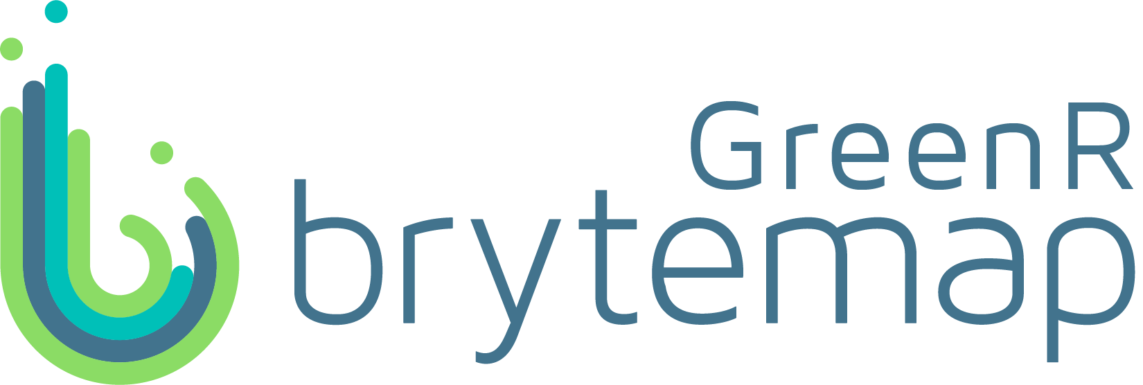 Logo of Brytemap GreenR featuring a stylized b and circular design in green and blue.