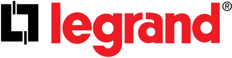 Logo of Legrand with the lettering in red and a distinctive bold font.