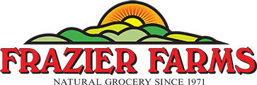 Frazier Farms logo depicting a stylized sun rising over green hills with the name "Frazier Farms" in bold red letters underneath.