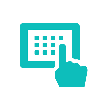 Monitor your locations from anywhere - Icon of a hand tapping on a touchscreen device with a grid of squares.
