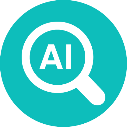 magnifying glass with AI icon