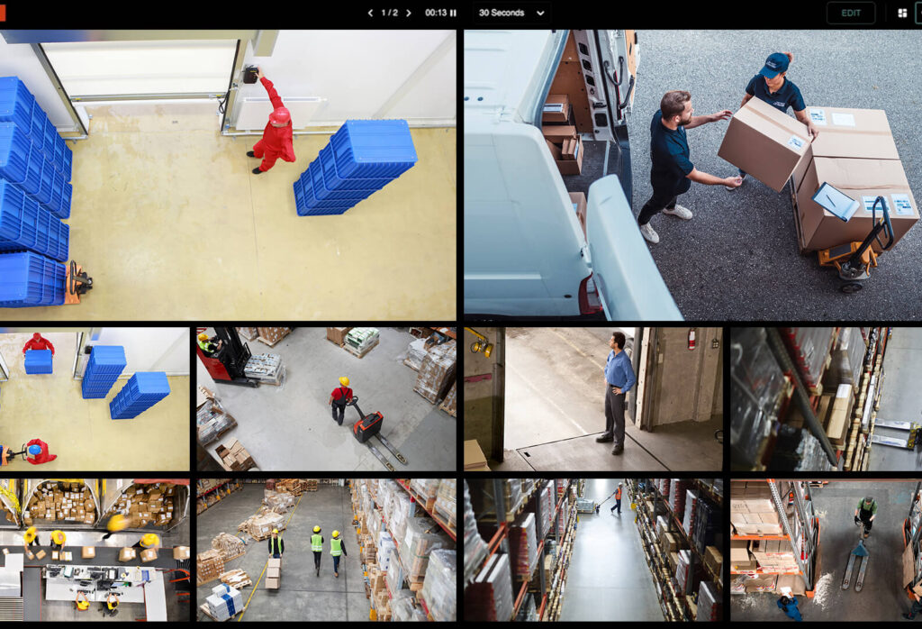 video wall image that shows various warehouse scenes