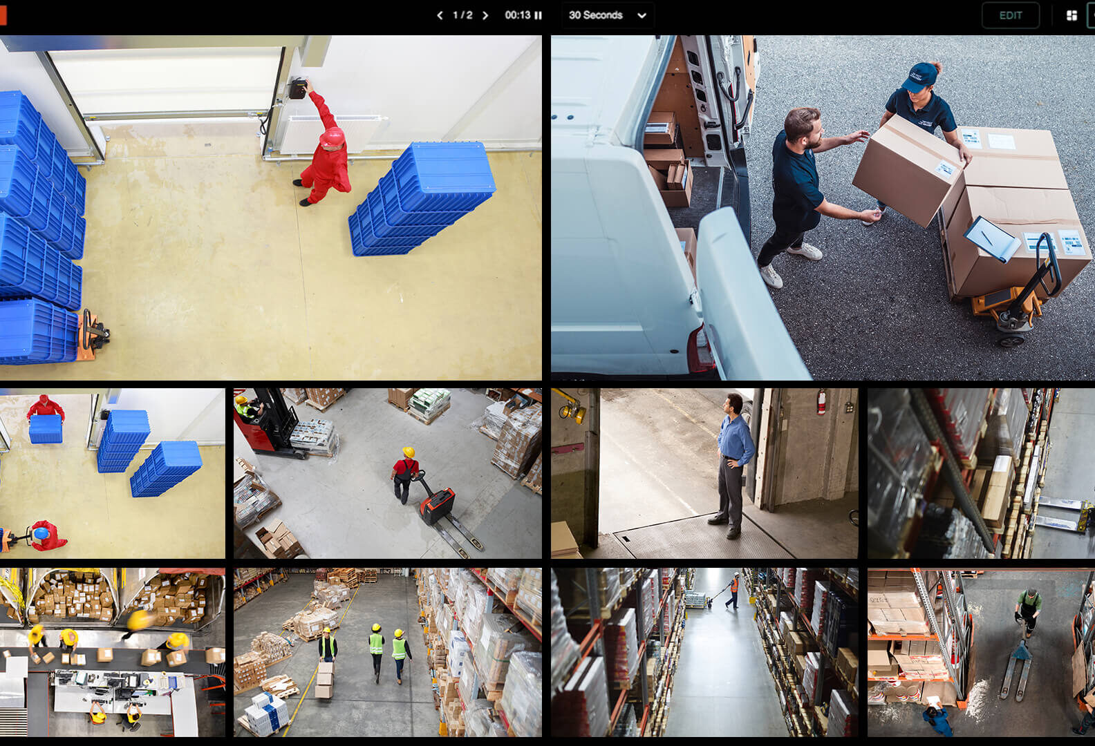 video wall image that shows various warehouse scenes
