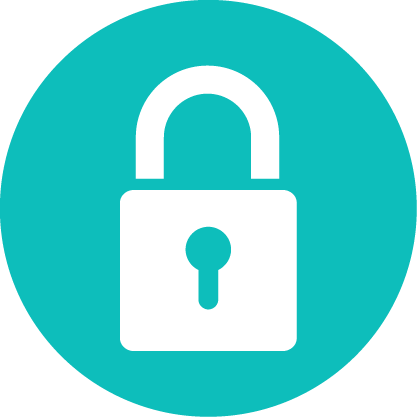 A white padlock icon on a teal circular background.