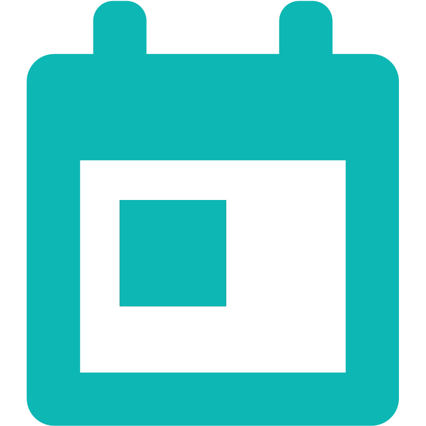 Teal calendar icon with a square in the center.