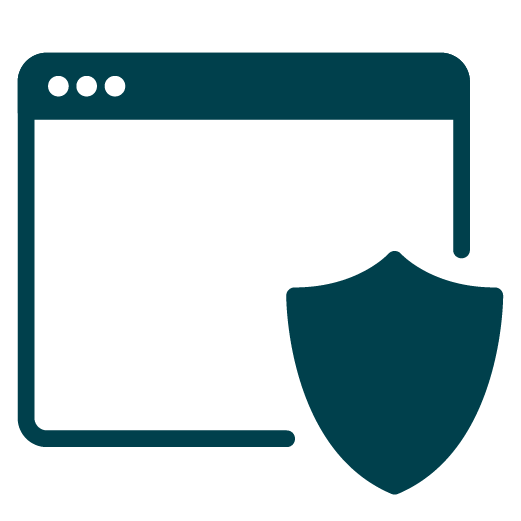 Icon of a web browser window with a shield, symbolizing internet security or protection.