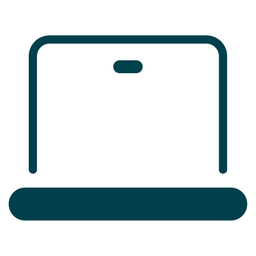 Simplified outline of a laptop, featuring a screen and keyboard in dark teal.