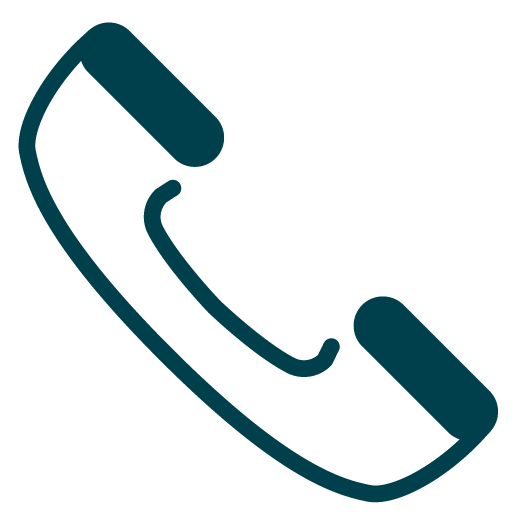 A simple icon of a telephone handset tilted to the left, depicted in dark blue.