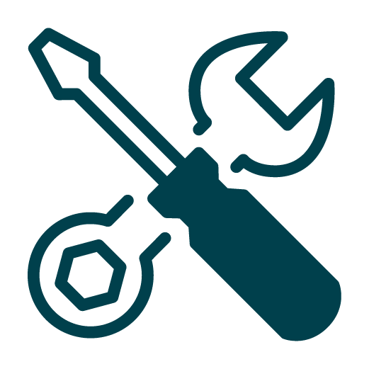 Icon of a screwdriver and wrench crossed over a nut.