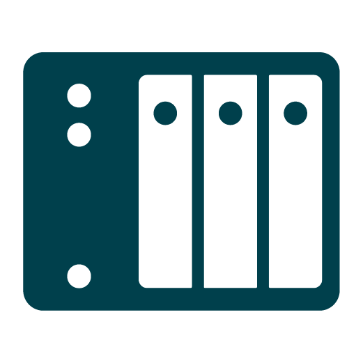 Icon of three vertical file folders in a row with circular holes on the left.