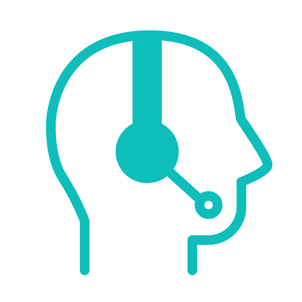 Outline of a head with a headset microphone, symbolizing customer support or communication.