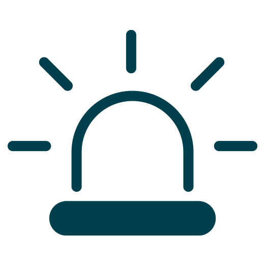 A blue icon of a flashing emergency siren with lines indicating light rays.